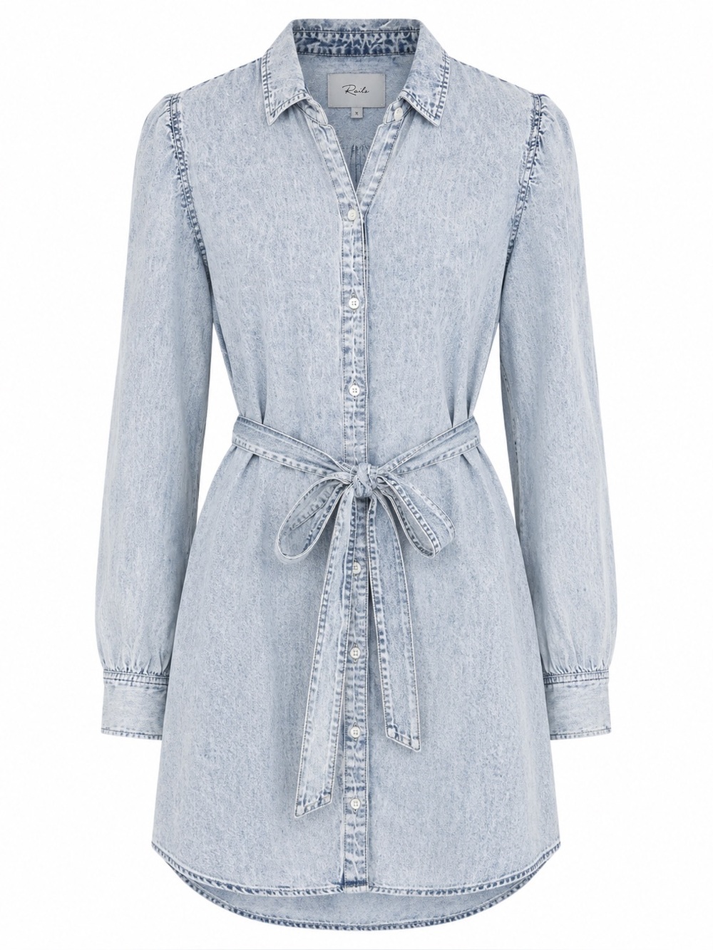 NWT Rails Adele Belted Mini Shirt Dress Light Acid Wash Denim Medium $218 - Picture 1 of 9